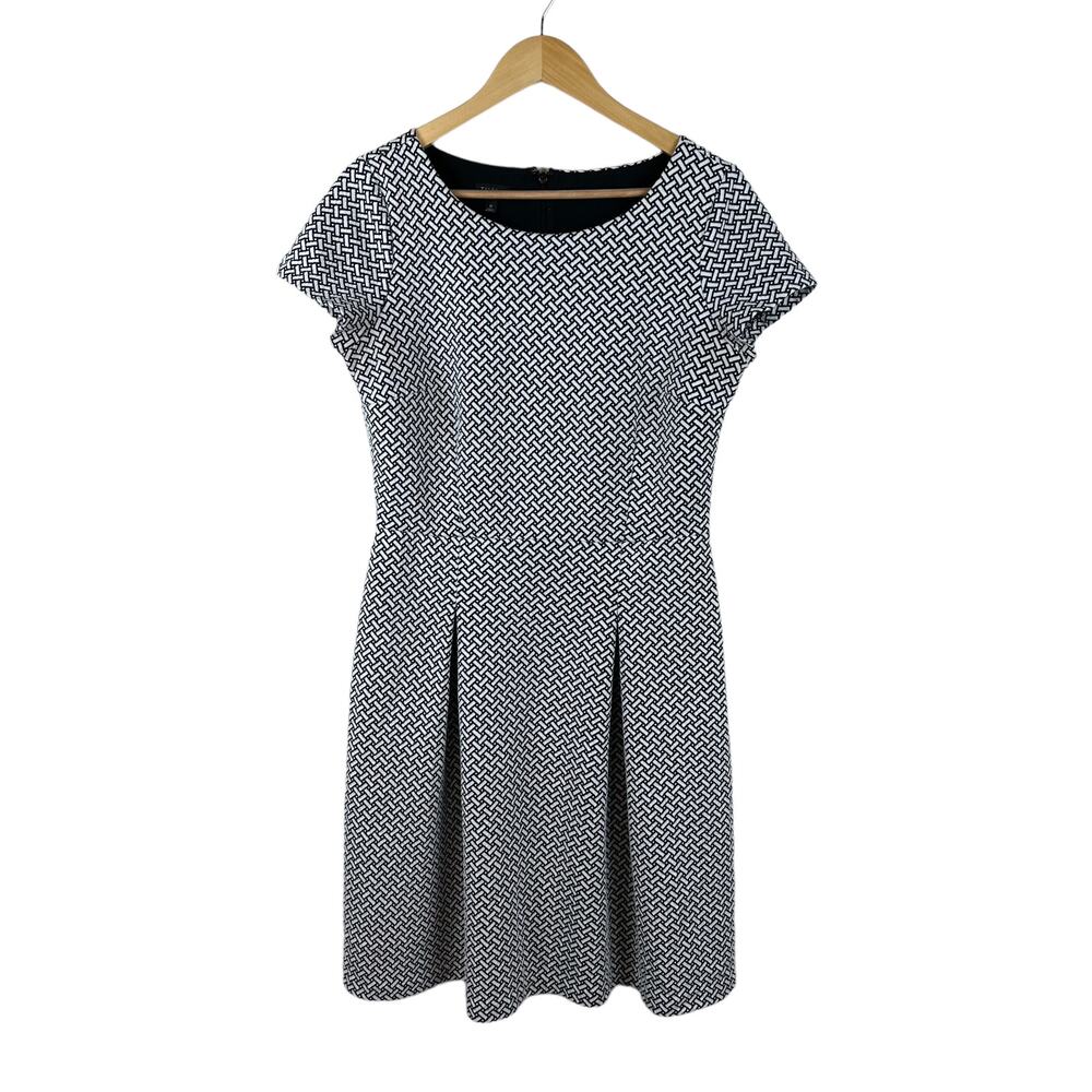 Talbots Womens Black White A-line Dress Size 10 Knee Length Business Office